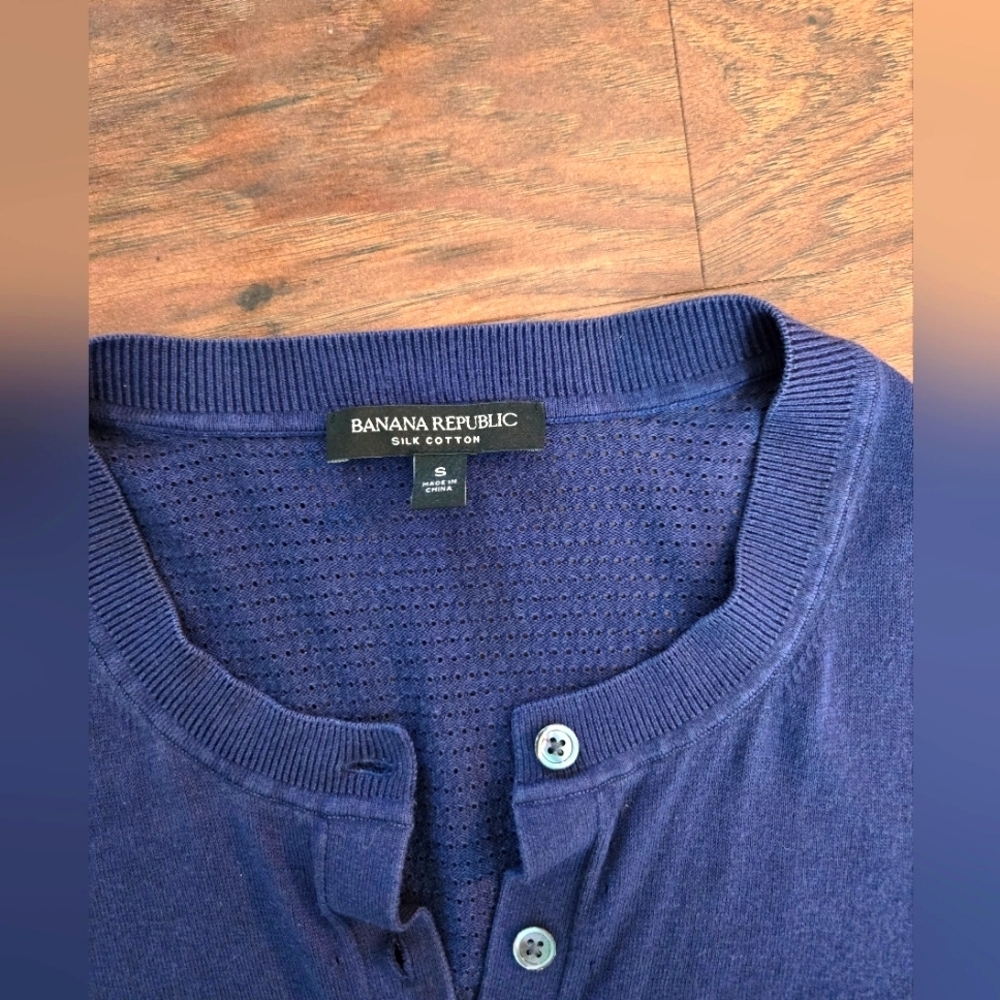 Banana Republic Small Navy Blue Silk Cotton Blend Button Up Cardigan - Picture 2 of 12